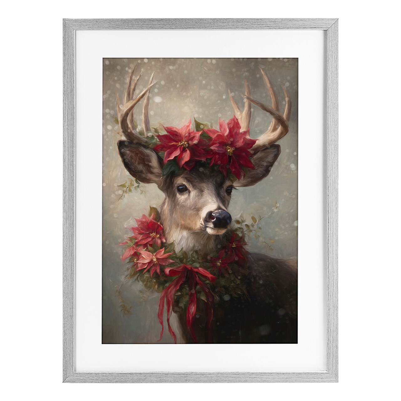 Stupell Industries Poinsettia Christmas Deer Framed Print Under Glass, design by Tina LeCour